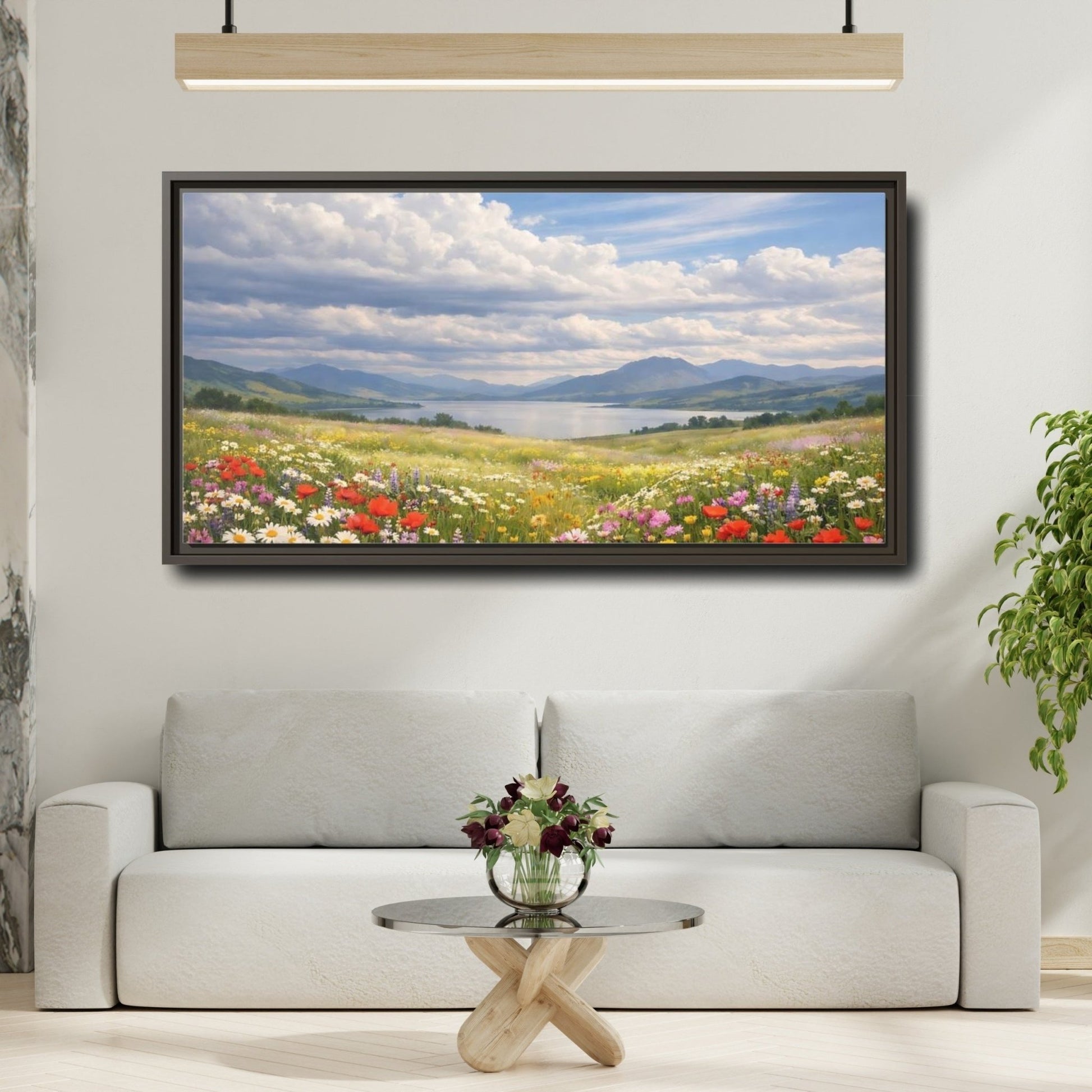 Landscape Nature Wildflower Meadow Colorful - Framed Canvas Wall Art Print - YesArtYes
