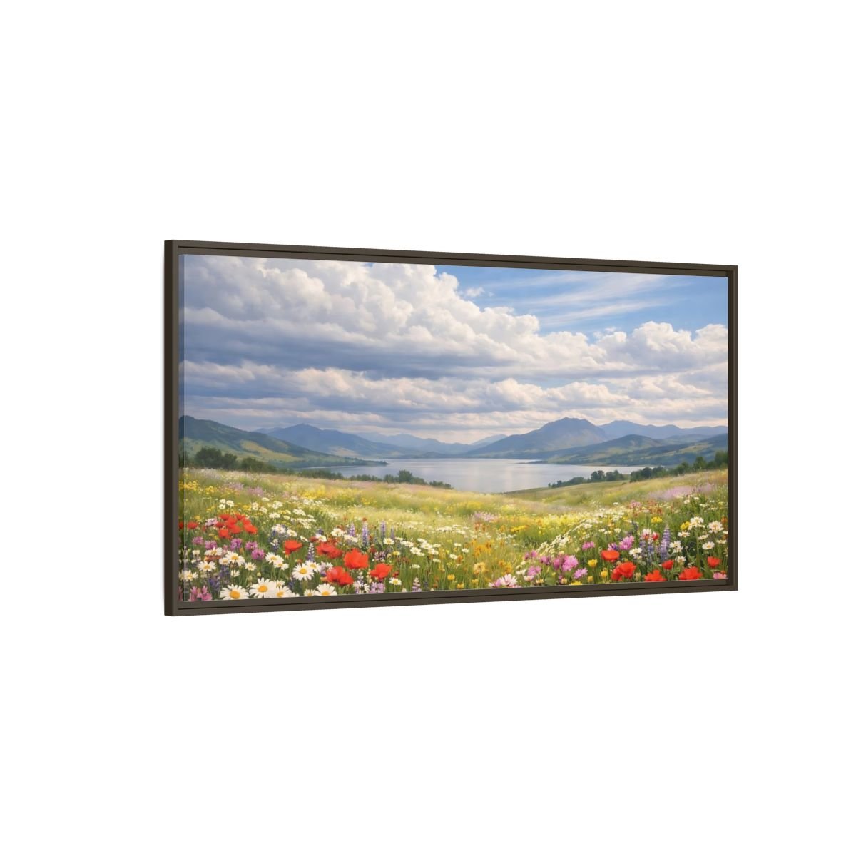 Landscape Nature Wildflower Meadow Colorful - Framed Canvas Wall Art Print - YesArtYes