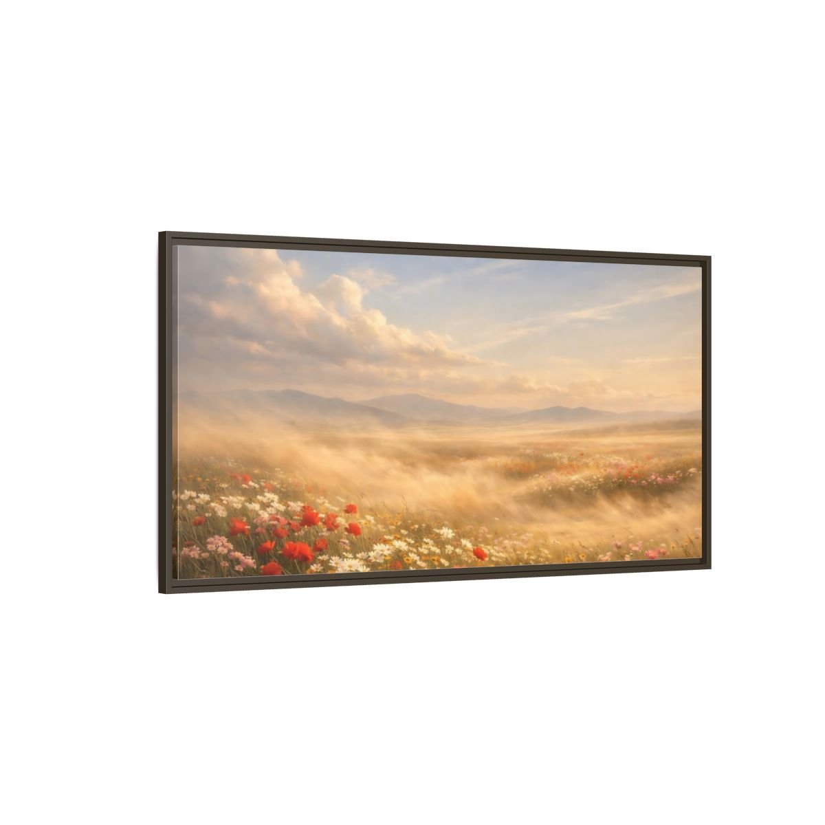 Landscape Nature Wildflower Meadow Golden - Framed Canvas Wall Art Print - YesArtYes