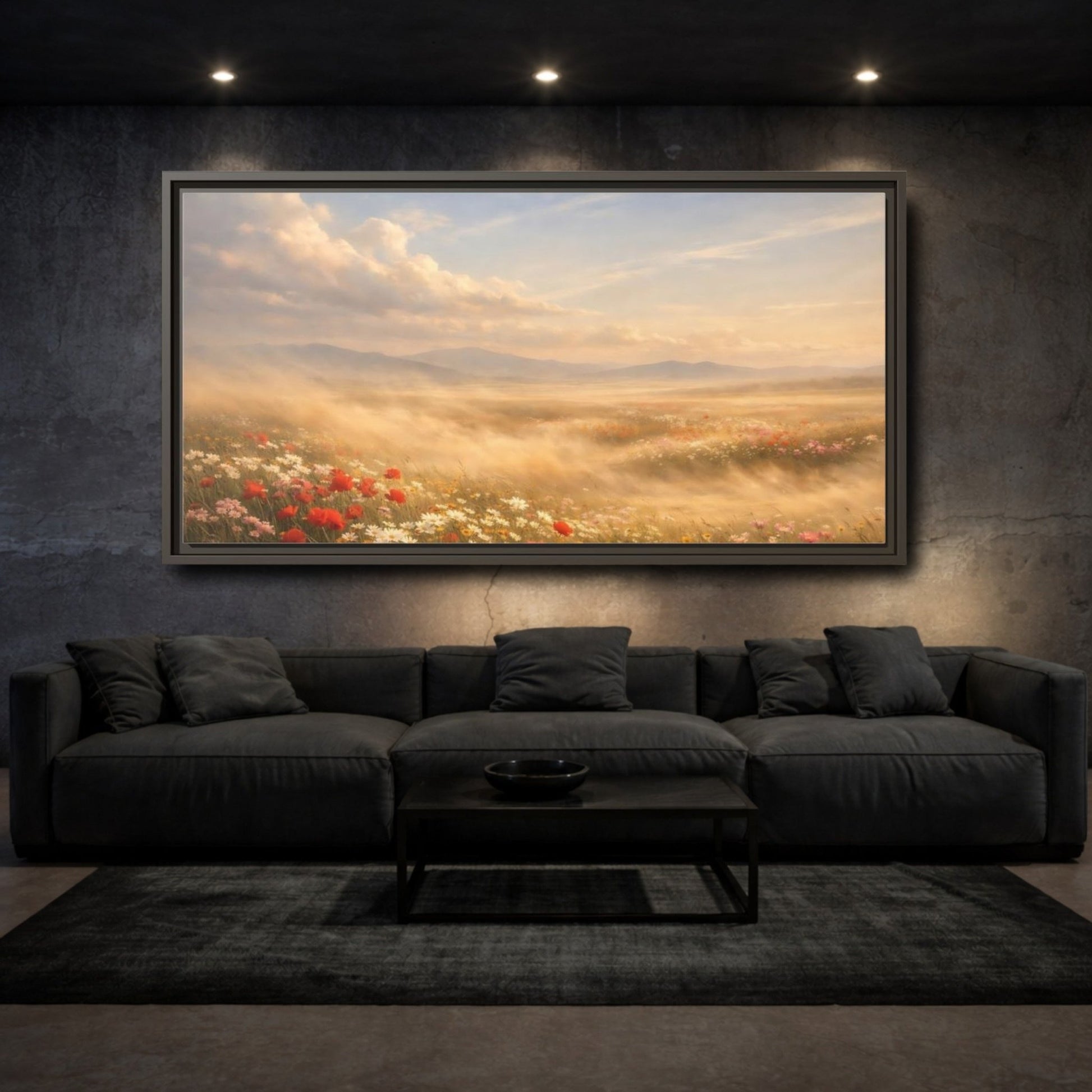 Landscape Nature Wildflower Meadow Golden - Framed Canvas Wall Art Print - YesArtYes