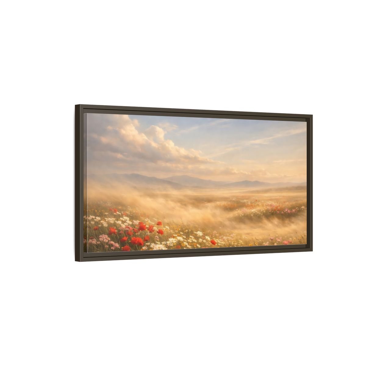 Landscape Nature Wildflower Meadow Golden - Framed Canvas Wall Art Print - YesArtYes