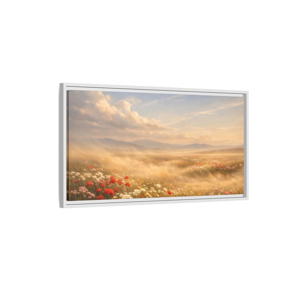 Landscape Nature Wildflower Meadow Golden - Framed Canvas Wall Art Print - YesArtYes