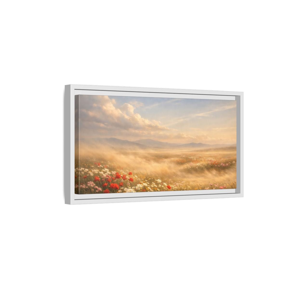 Landscape Nature Wildflower Meadow Golden - Framed Canvas Wall Art Print - YesArtYes