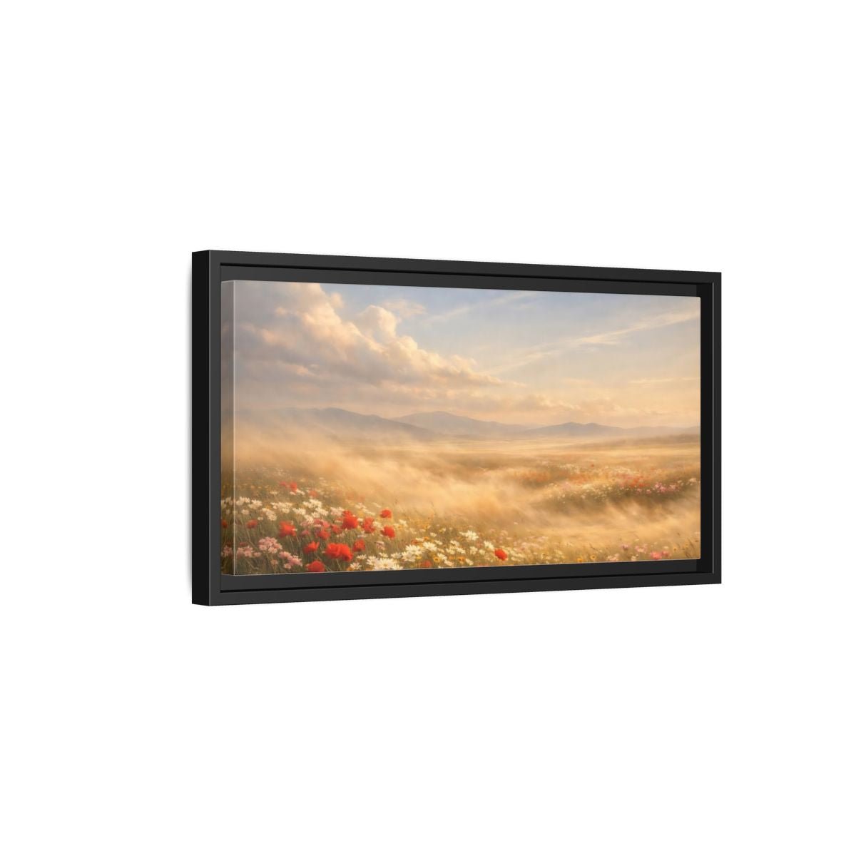 Landscape Nature Wildflower Meadow Golden - Framed Canvas Wall Art Print - YesArtYes