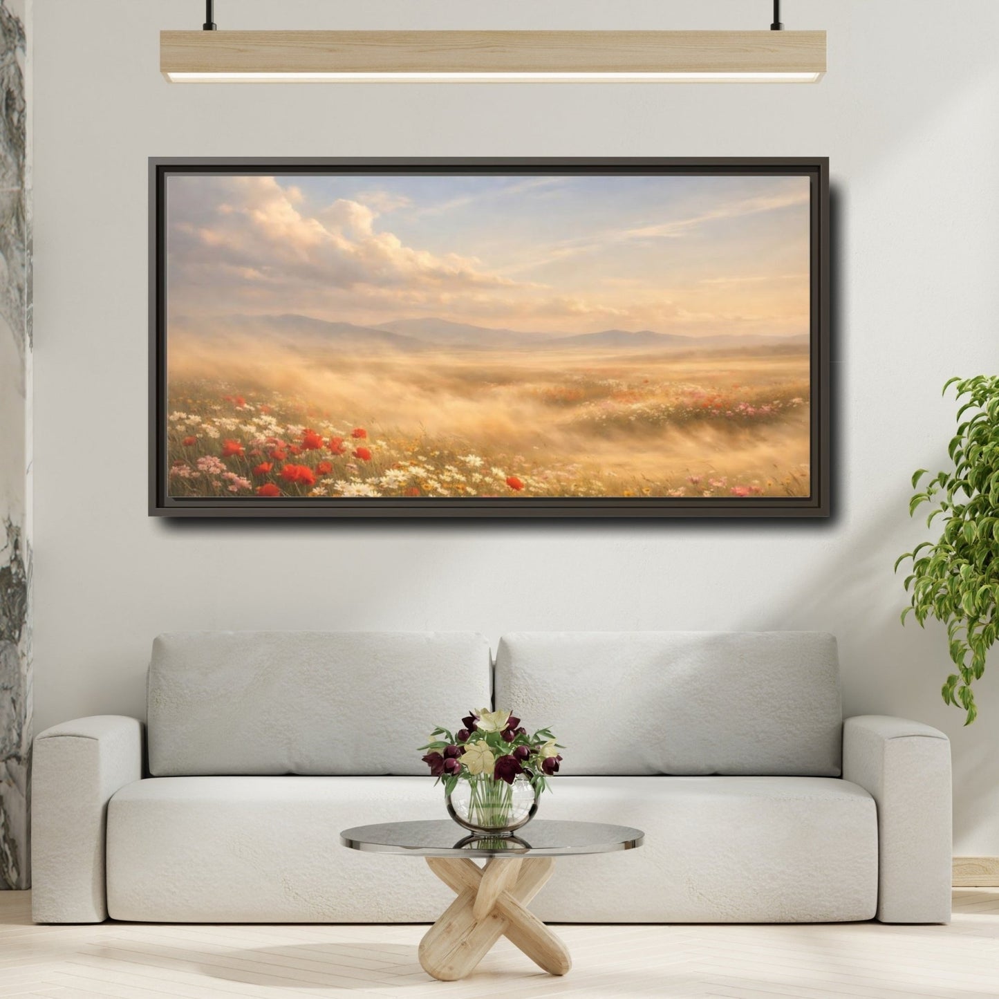Landscape Nature Wildflower Meadow Golden - Framed Canvas Wall Art Print - YesArtYes