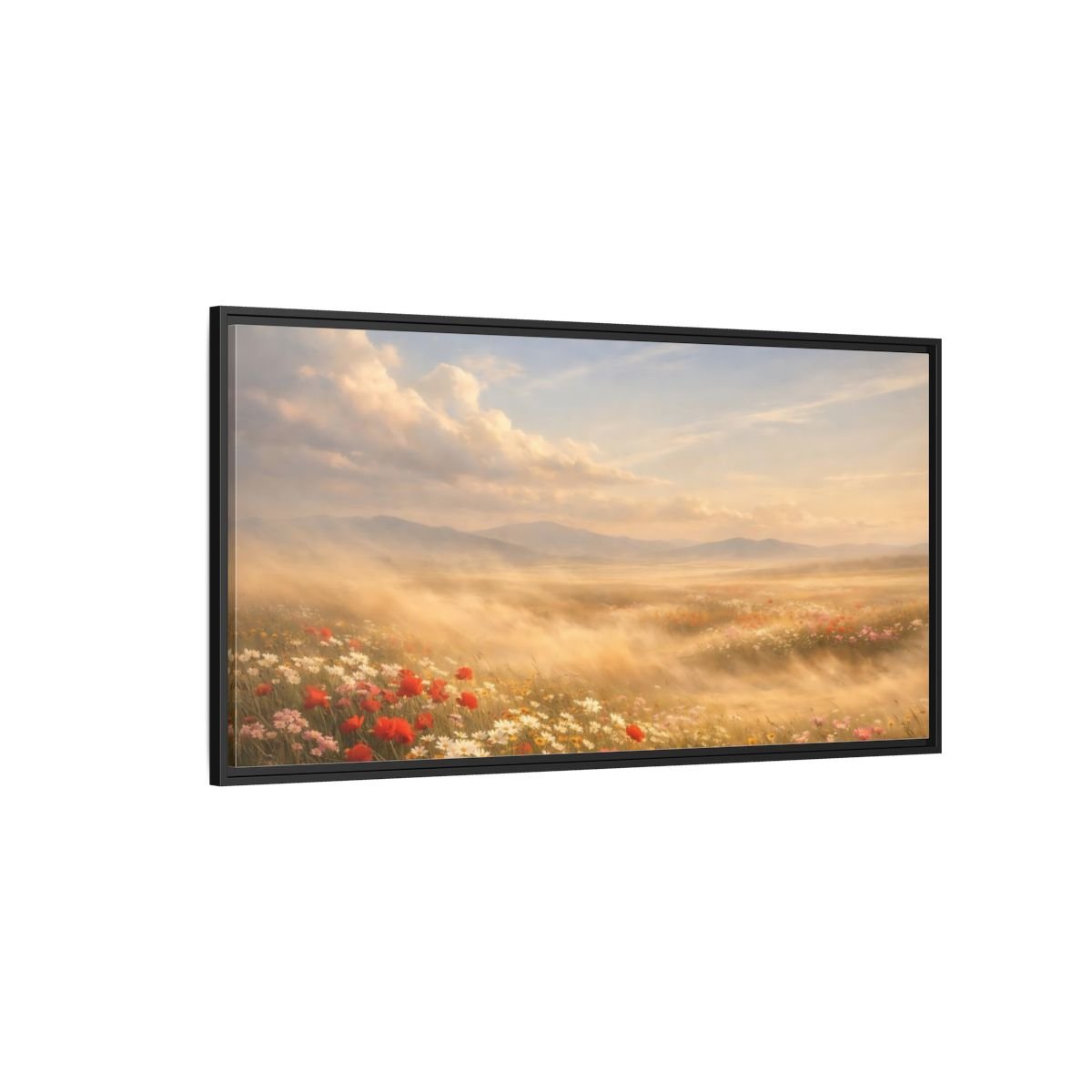 Landscape Nature Wildflower Meadow Golden - Framed Canvas Wall Art Print - YesArtYes