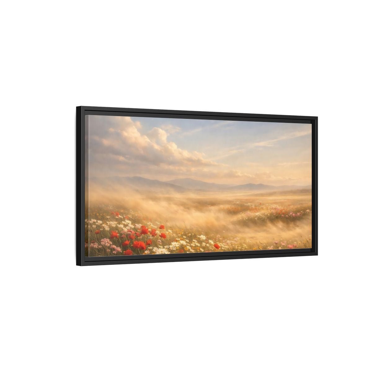 Landscape Nature Wildflower Meadow Golden - Framed Canvas Wall Art Print - YesArtYes