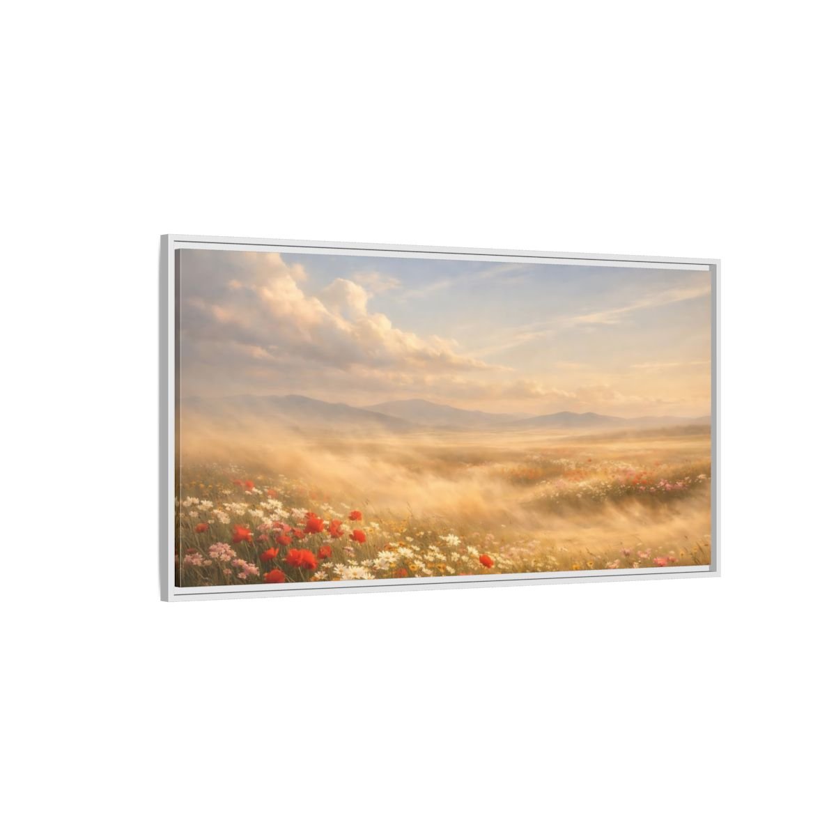 Landscape Nature Wildflower Meadow Golden - Framed Canvas Wall Art Print - YesArtYes