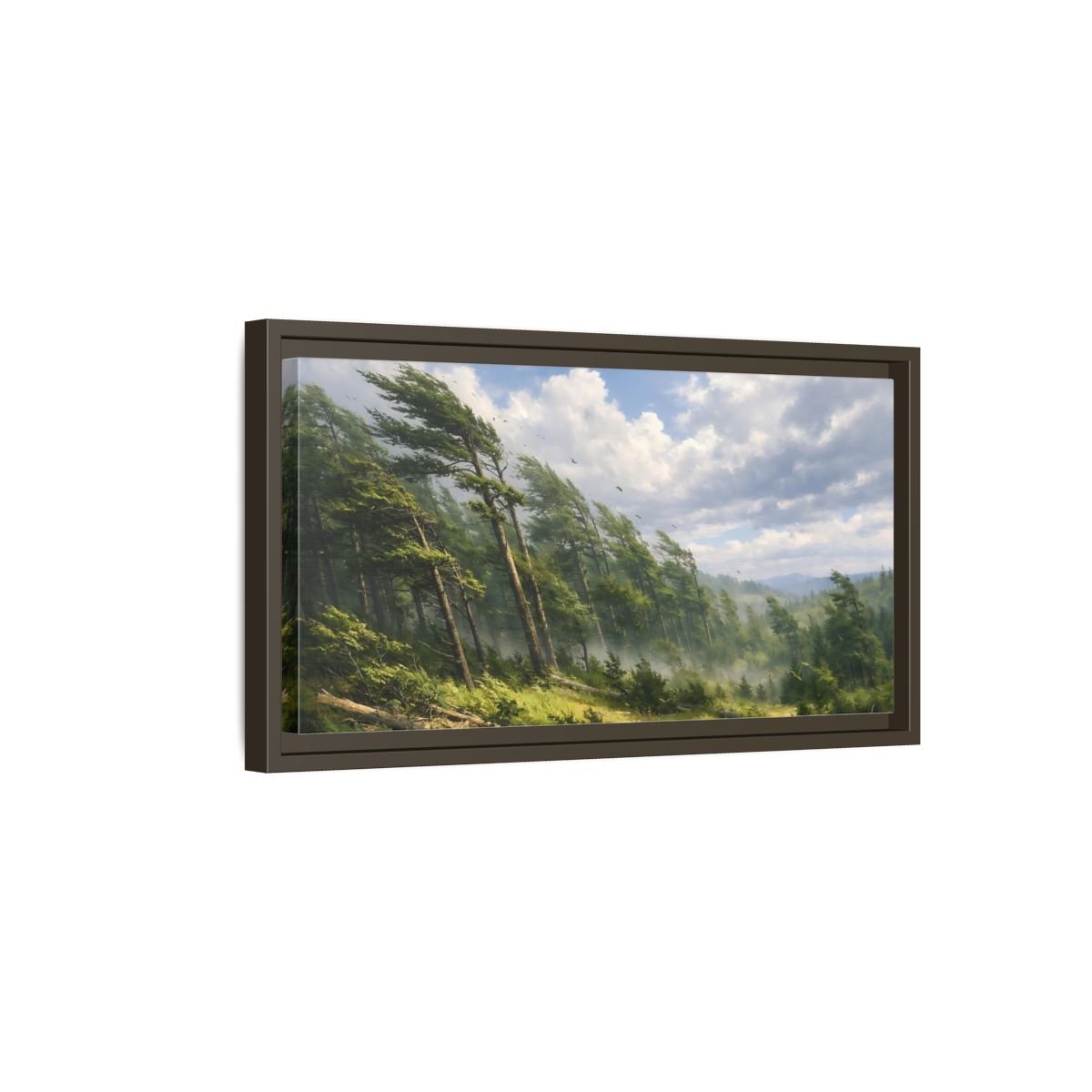 Landscape Nature Wind - Blown Trees Green And - Framed Canvas Wall Art Print - YesArtYes