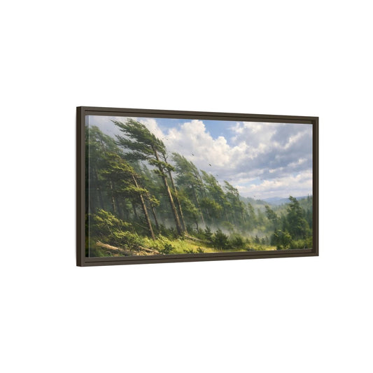 Landscape Nature Wind - Blown Trees Green And - Framed Canvas Wall Art Print - YesArtYes