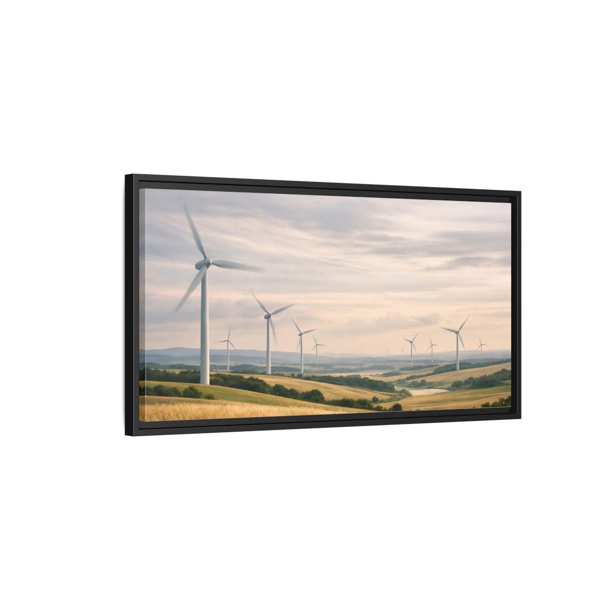Landscape Nature Wind Farm Golden Field - Framed Canvas Wall Art Print - YesArtYes