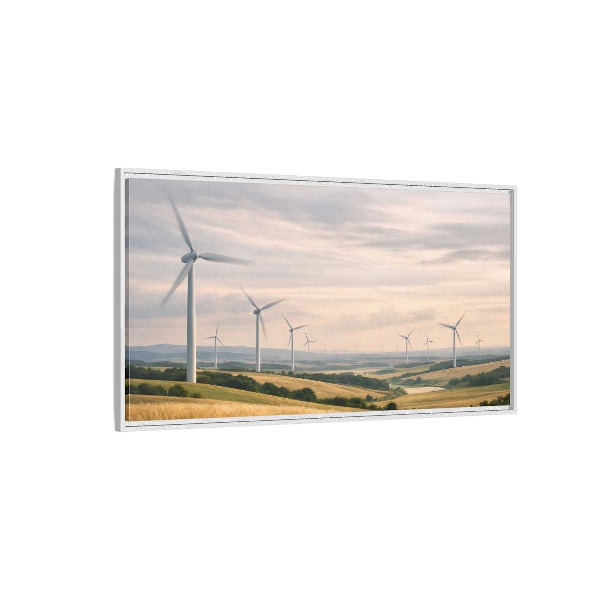 Landscape Nature Wind Farm Golden Field - Framed Canvas Wall Art Print - YesArtYes