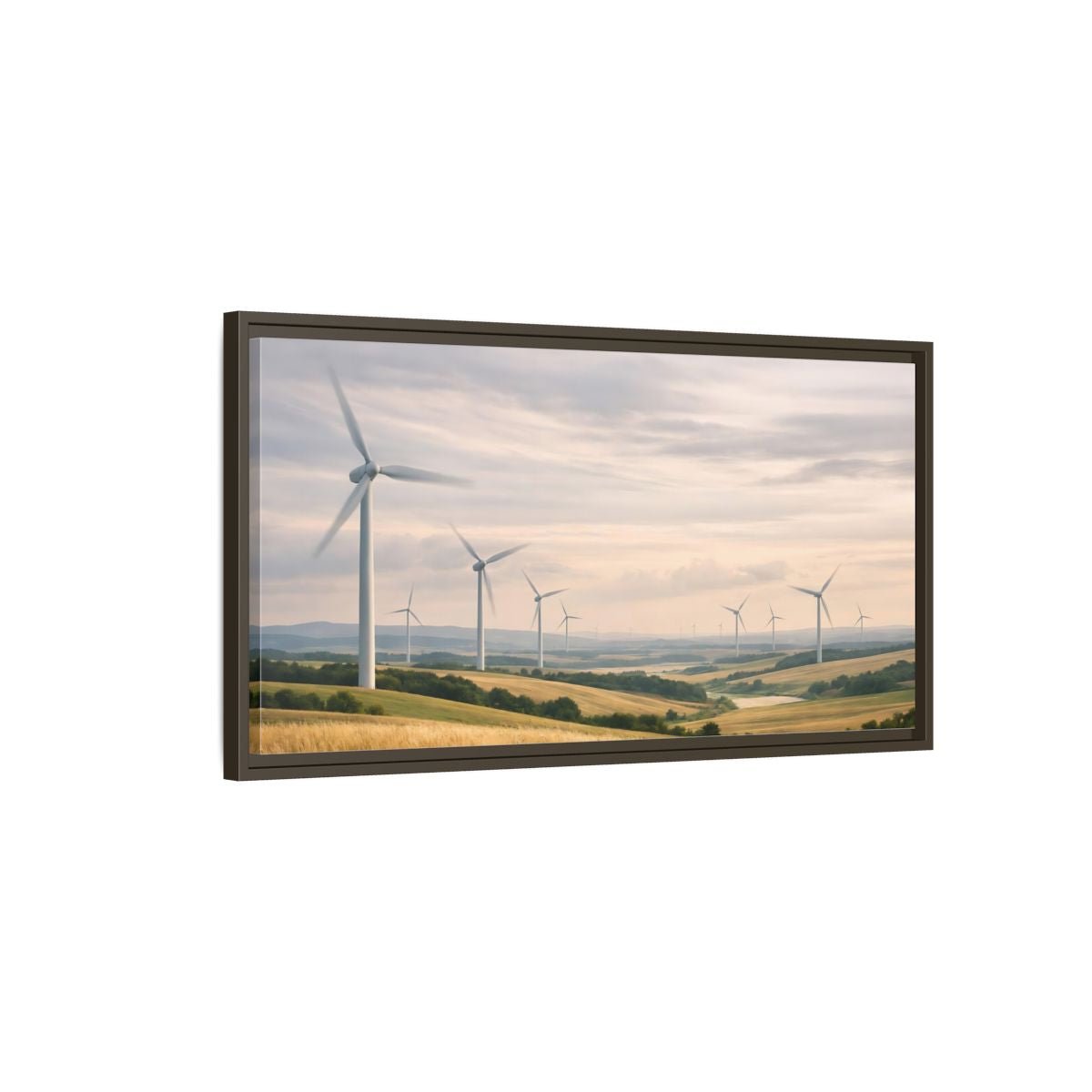 Landscape Nature Wind Farm Golden Field - Framed Canvas Wall Art Print - YesArtYes