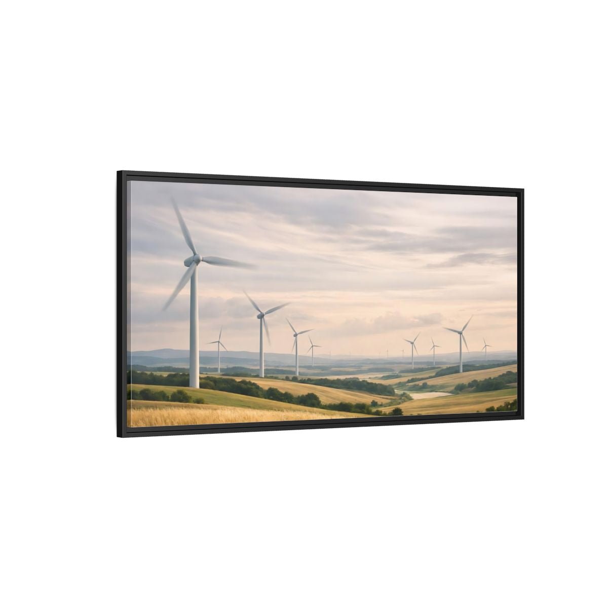 Landscape Nature Wind Farm Golden Field - Framed Canvas Wall Art Print - YesArtYes