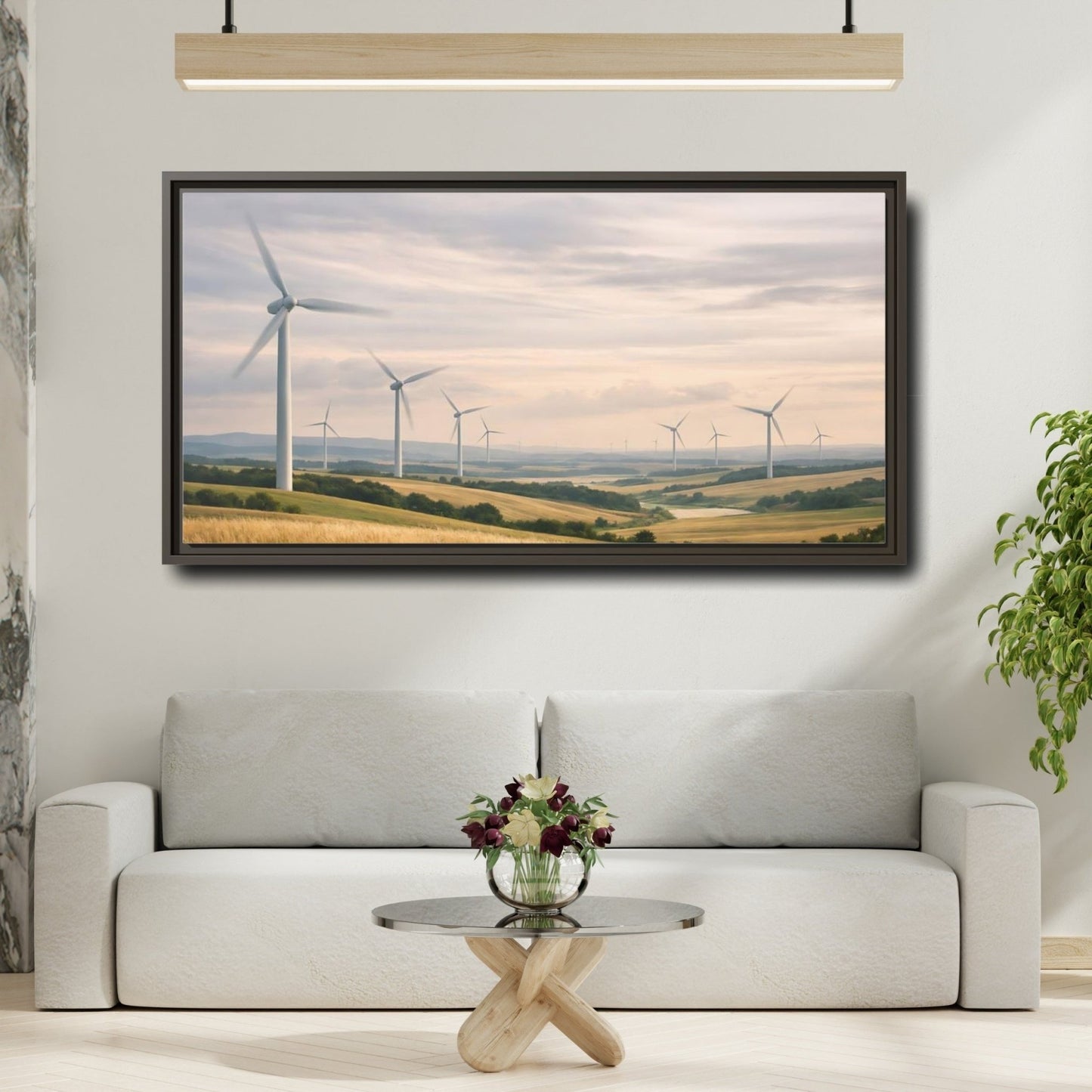 Landscape Nature Wind Farm Golden Field - Framed Canvas Wall Art Print - YesArtYes