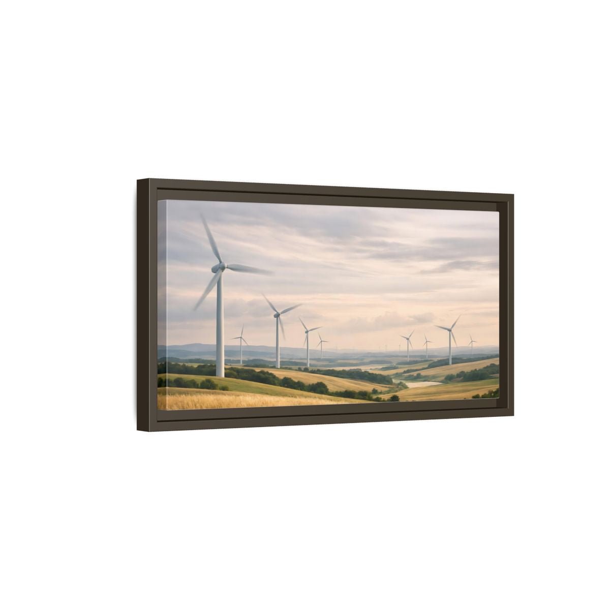 Landscape Nature Wind Farm Golden Field - Framed Canvas Wall Art Print - YesArtYes