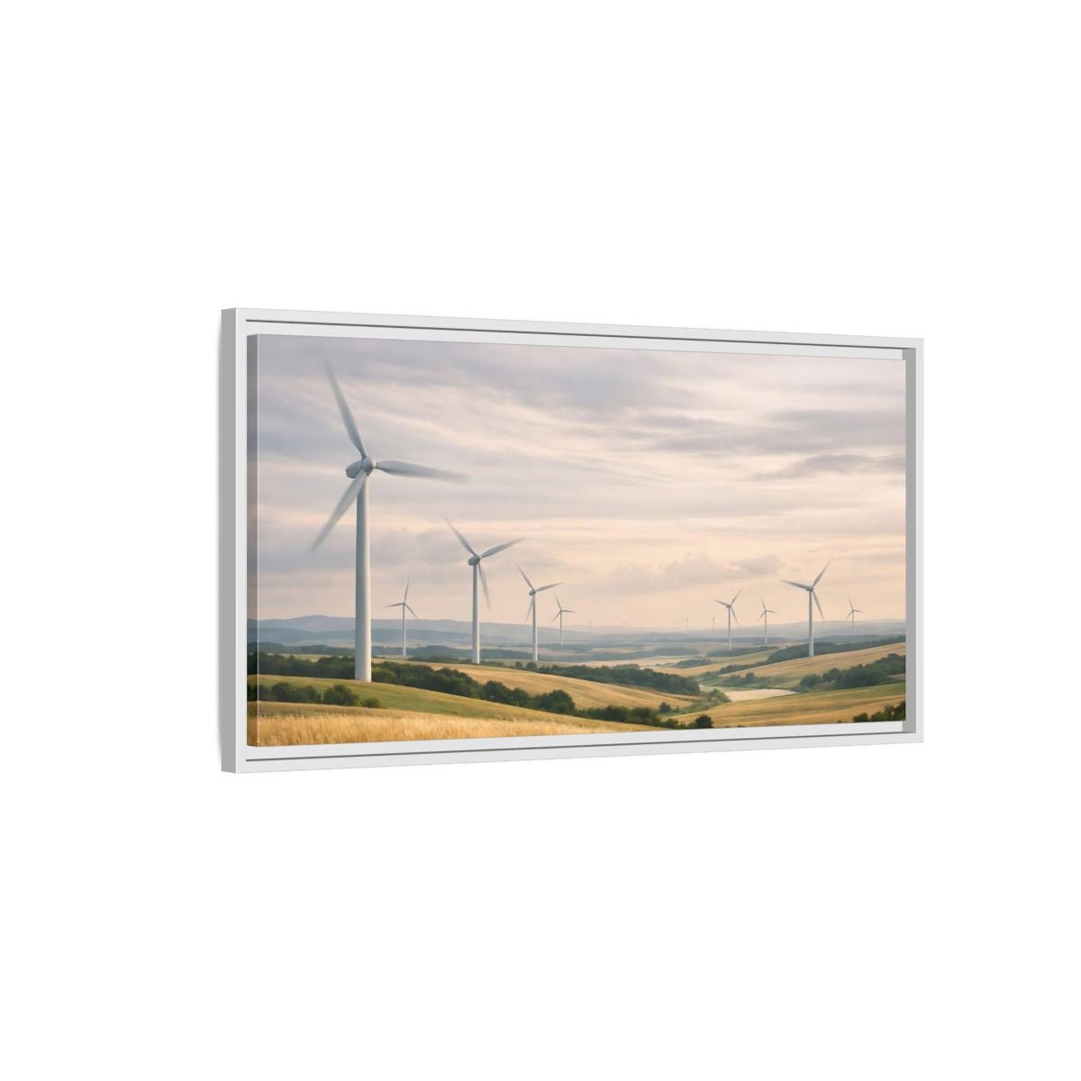 Landscape Nature Wind Farm Golden Field - Framed Canvas Wall Art Print - YesArtYes