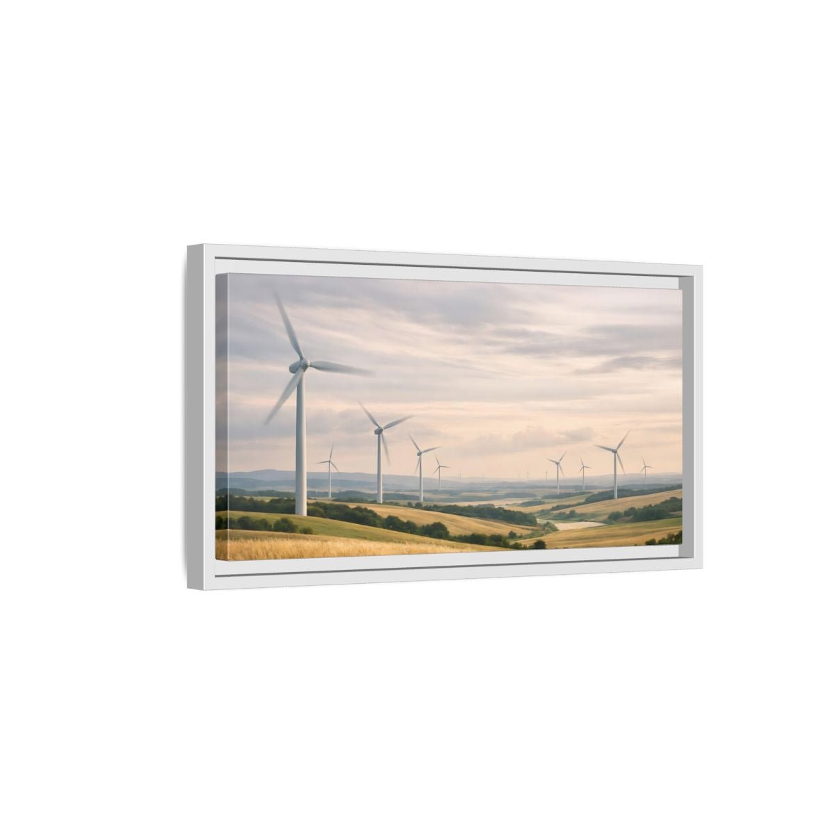 Landscape Nature Wind Farm Golden Field - Framed Canvas Wall Art Print - YesArtYes