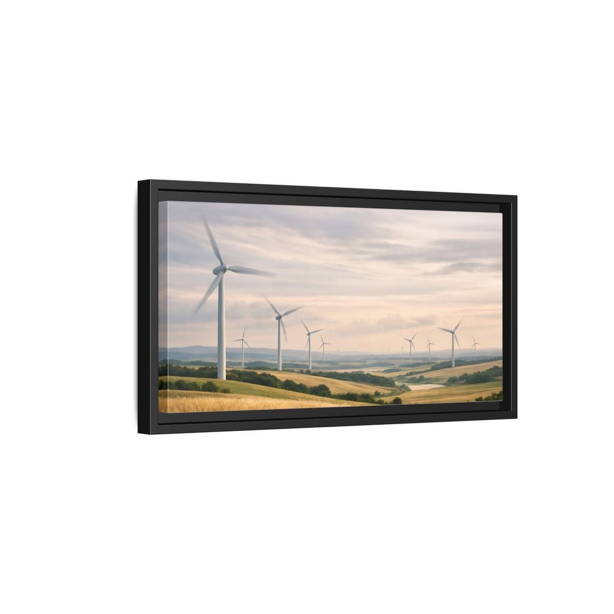 Landscape Nature Wind Farm Golden Field - Framed Canvas Wall Art Print - YesArtYes