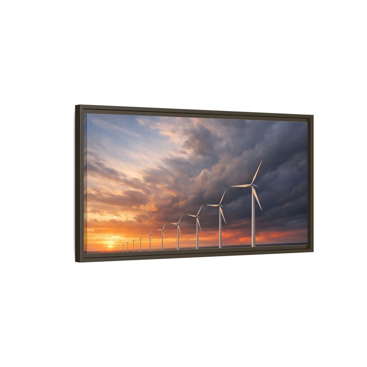 Landscape Nature Wind Farm Orange Blue - Framed Canvas Wall Art Print - YesArtYes