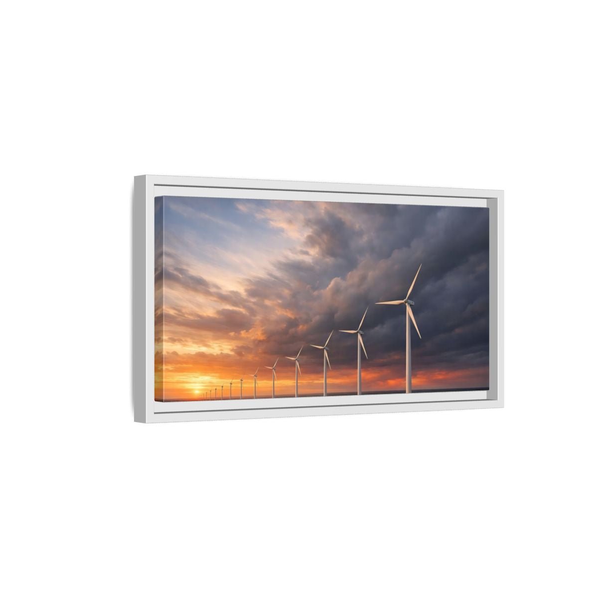 Landscape Nature Wind Farm Orange Blue - Framed Canvas Wall Art Print - YesArtYes