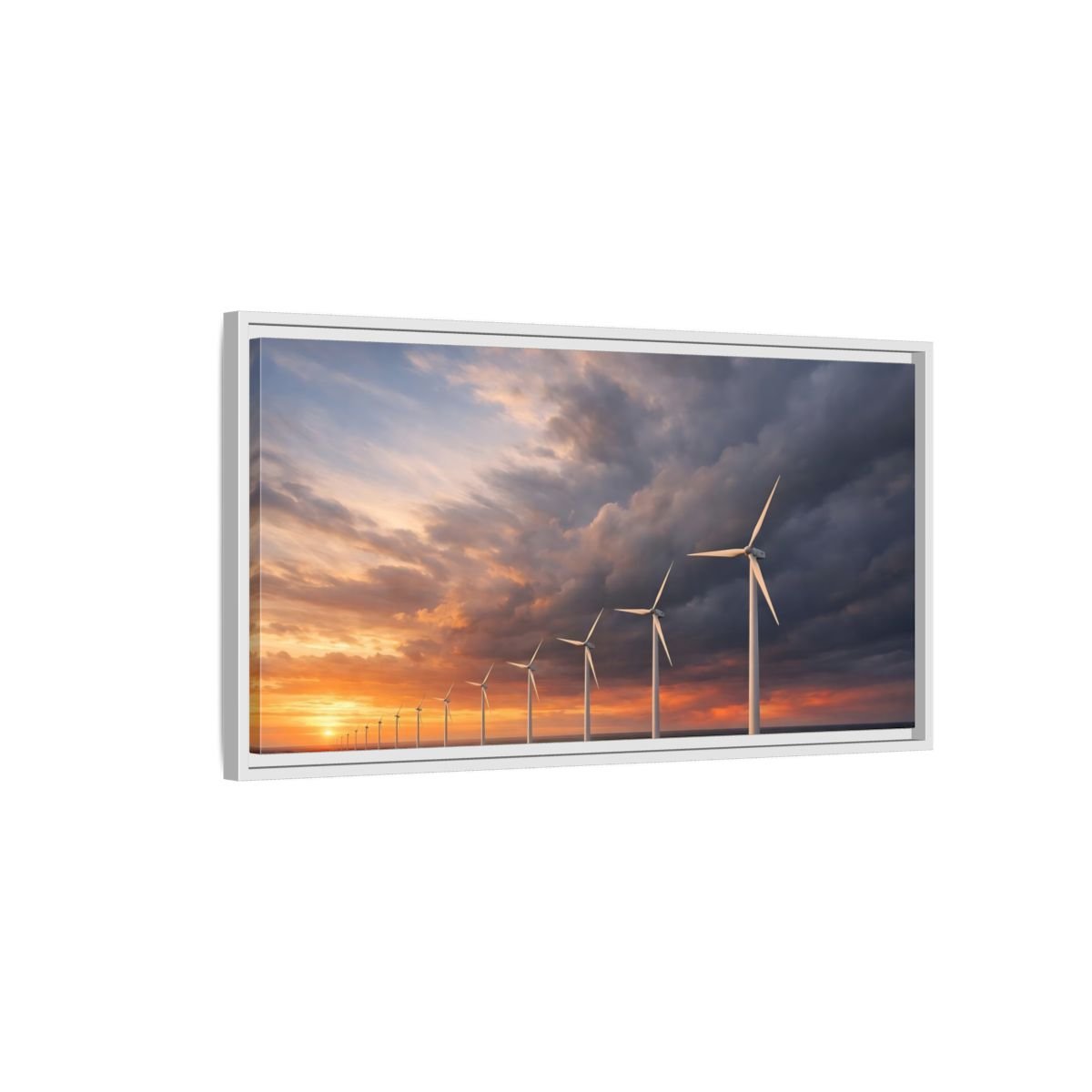 Landscape Nature Wind Farm Orange Blue - Framed Canvas Wall Art Print - YesArtYes
