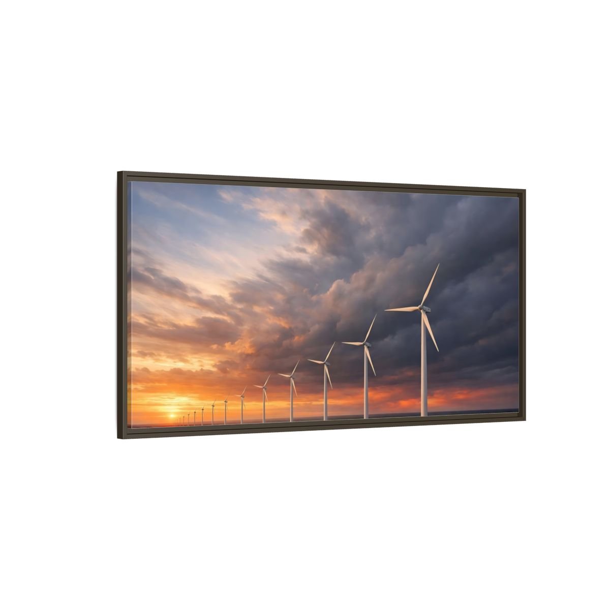 Landscape Nature Wind Farm Orange Blue - Framed Canvas Wall Art Print - YesArtYes