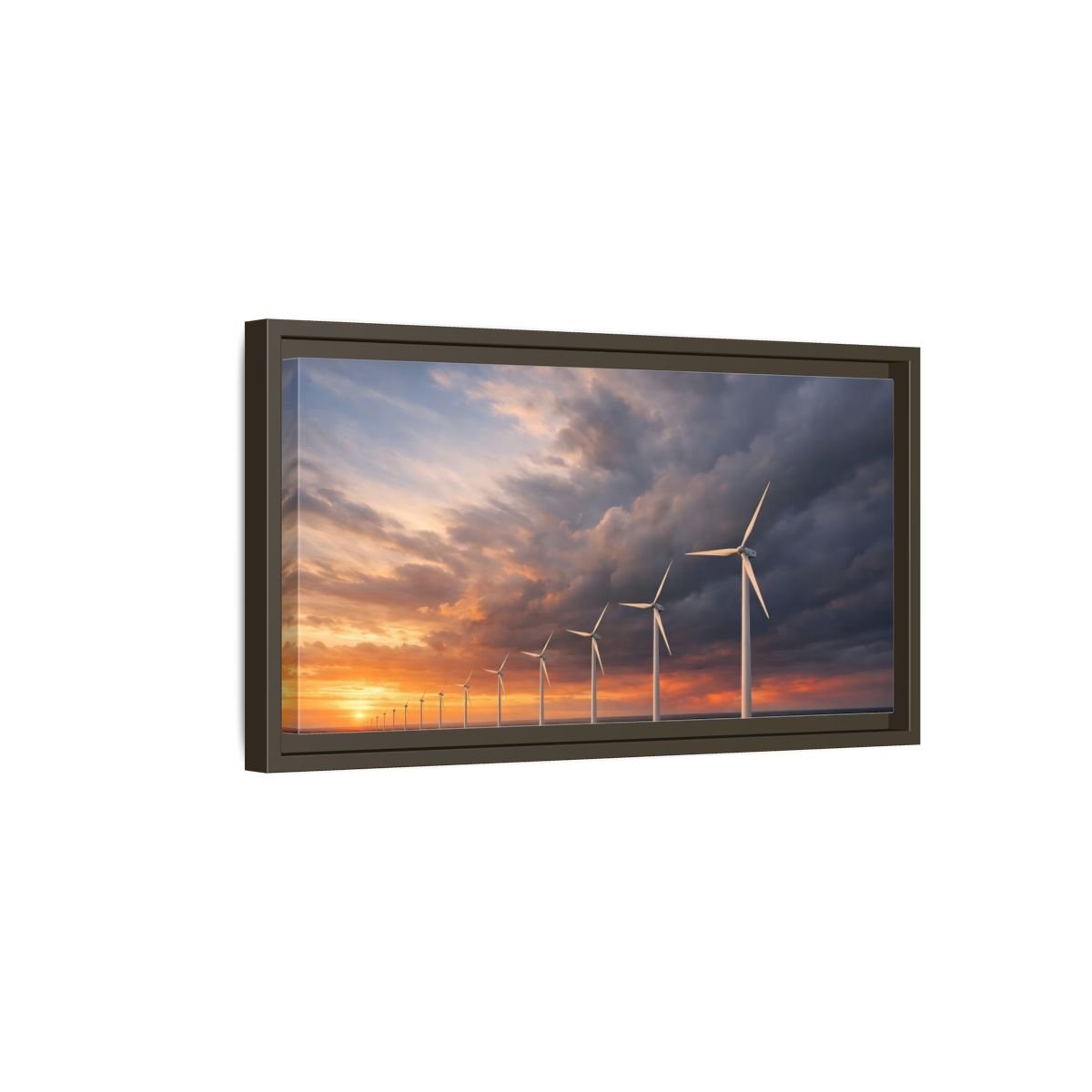 Landscape Nature Wind Farm Orange Blue - Framed Canvas Wall Art Print - YesArtYes