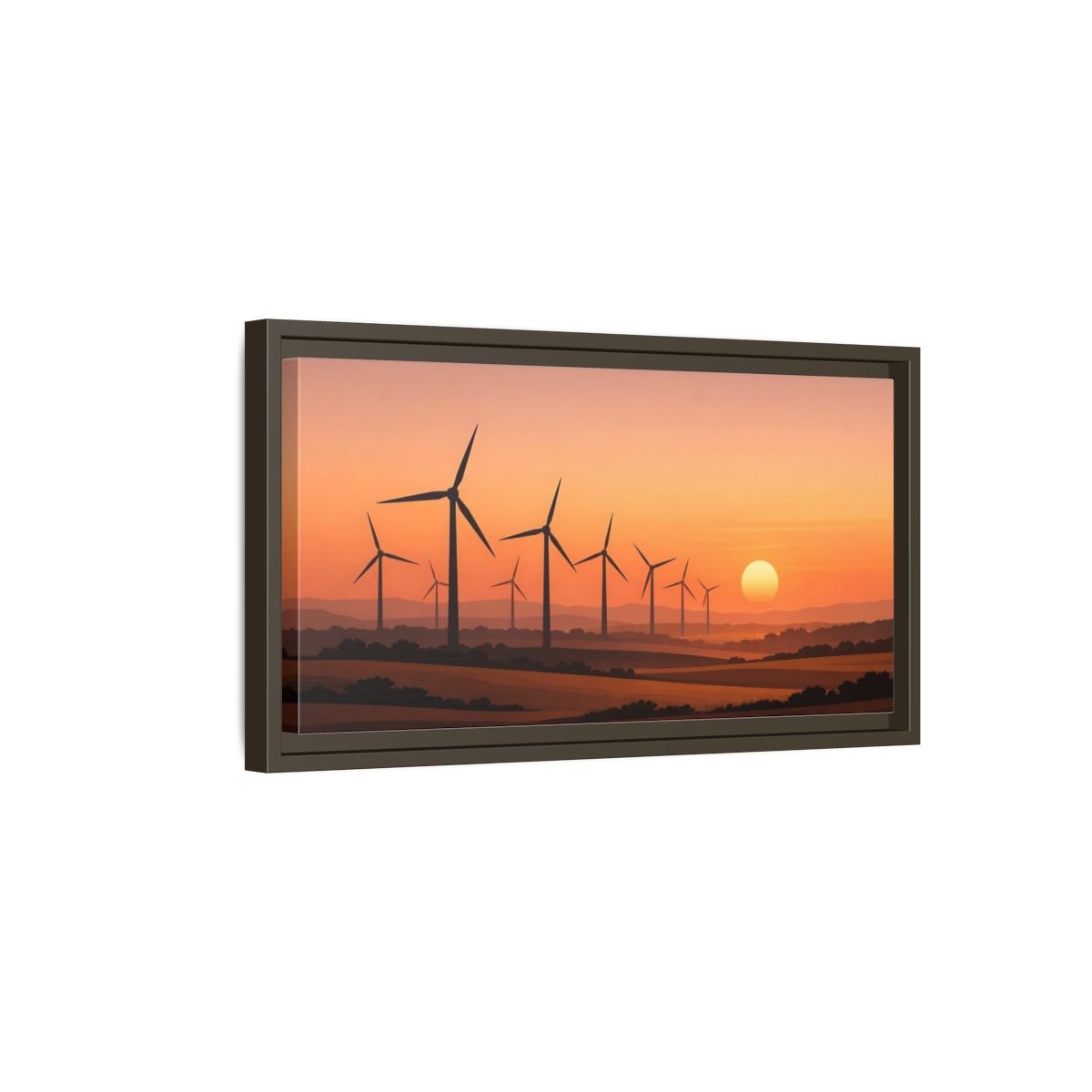 Landscape Nature Wind Farm Orange Sunset - Framed Canvas Wall Art Print - YesArtYes