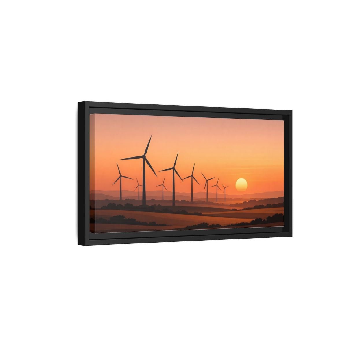 Landscape Nature Wind Farm Orange Sunset - Framed Canvas Wall Art Print - YesArtYes