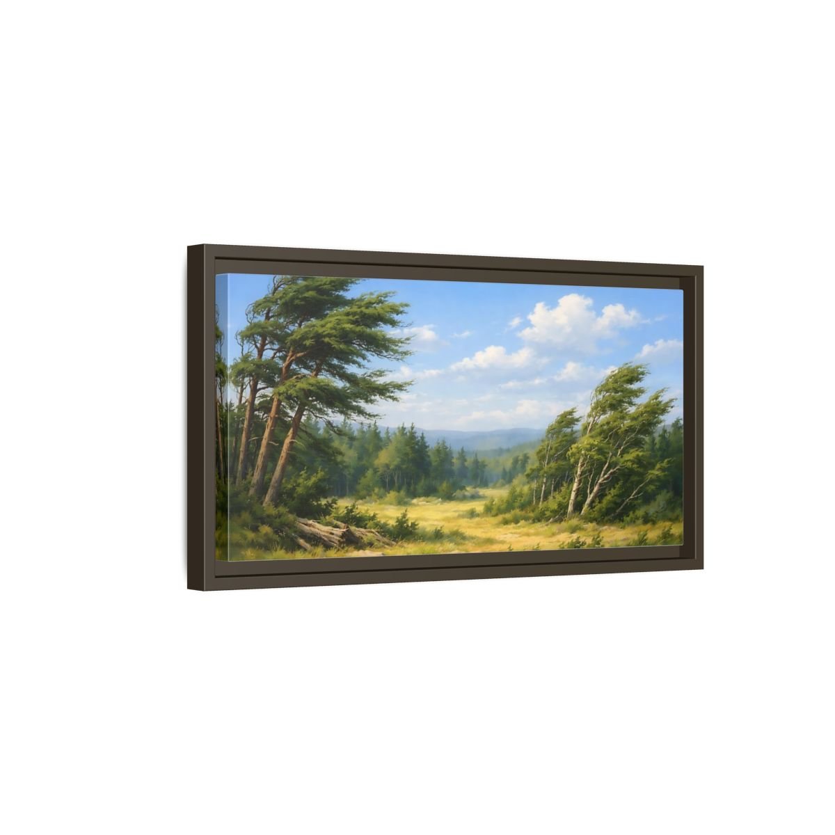Landscape Nature Wind - Swept Trees Green And - Framed Canvas Wall Art Print - YesArtYes