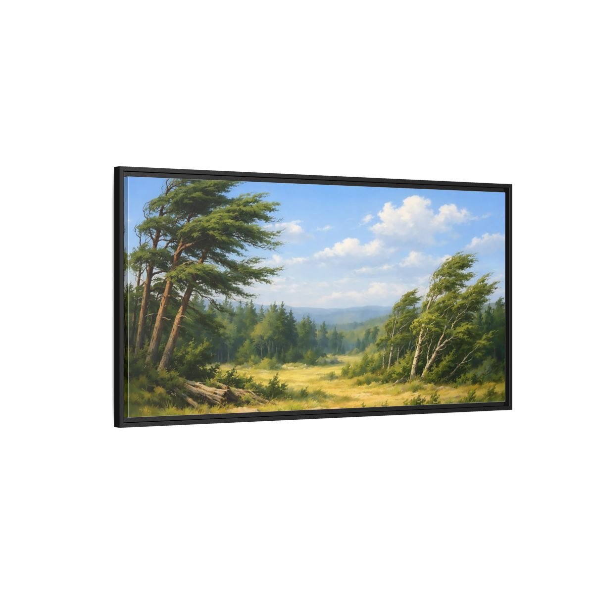 Landscape Nature Wind - Swept Trees Green And - Framed Canvas Wall Art Print - YesArtYes
