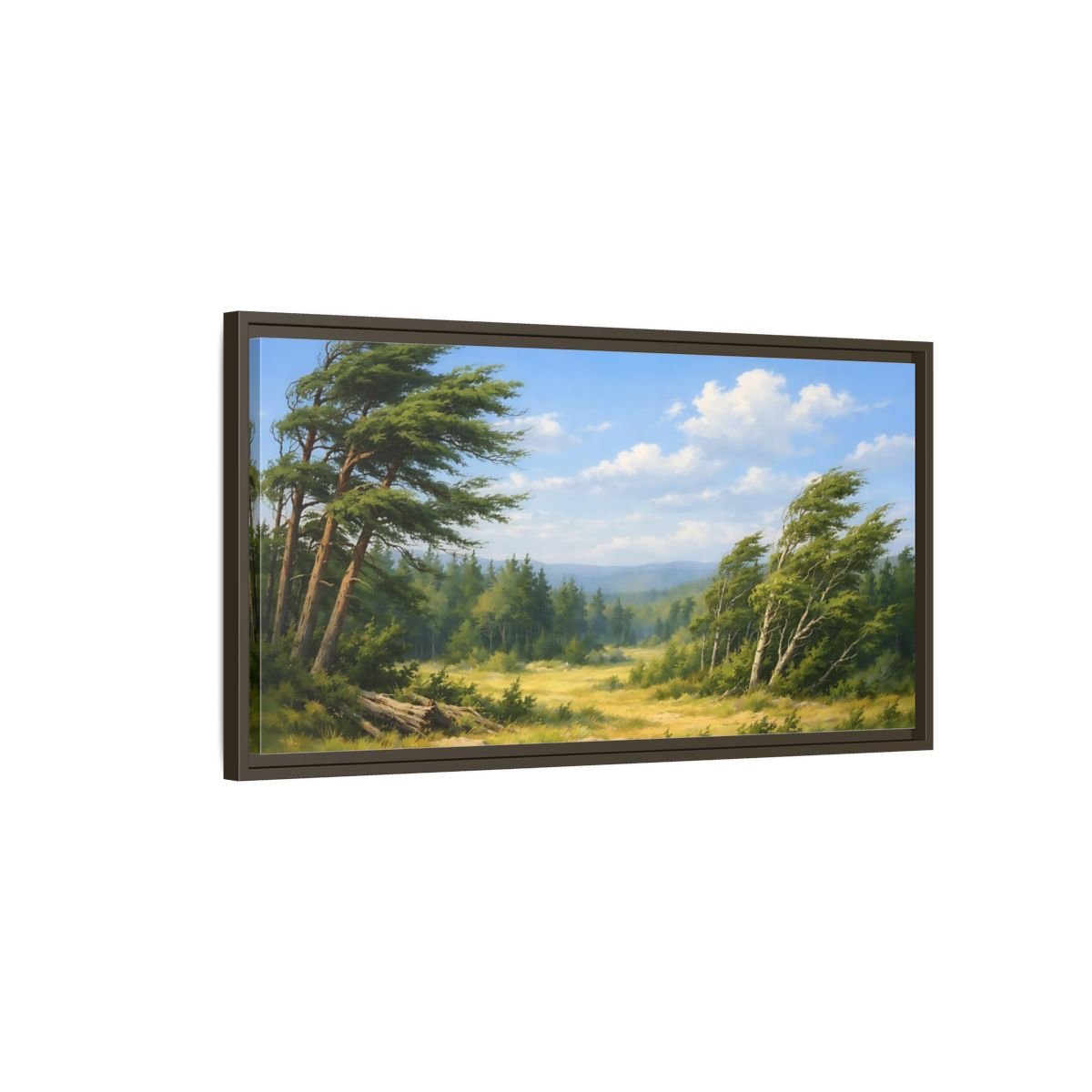 Landscape Nature Wind - Swept Trees Green And - Framed Canvas Wall Art Print - YesArtYes