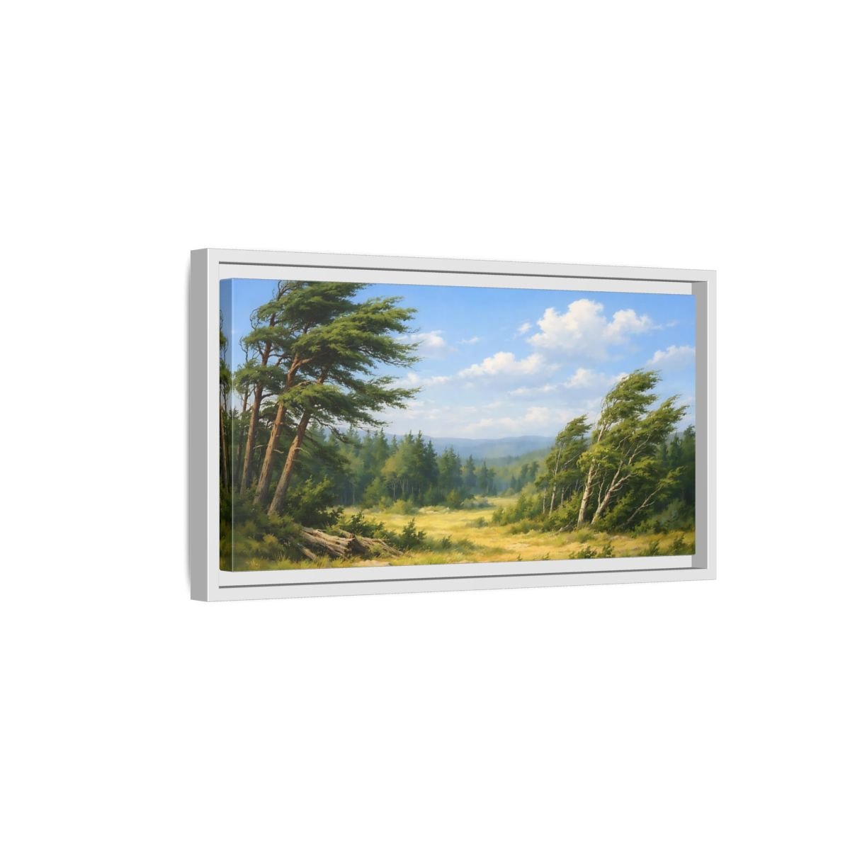 Landscape Nature Wind - Swept Trees Green And - Framed Canvas Wall Art Print - YesArtYes