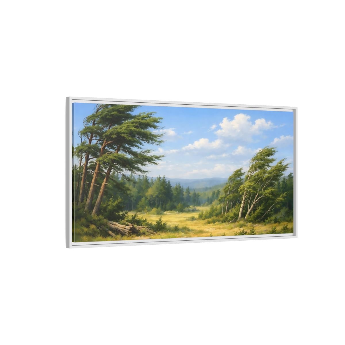 Landscape Nature Wind - Swept Trees Green And - Framed Canvas Wall Art Print - YesArtYes