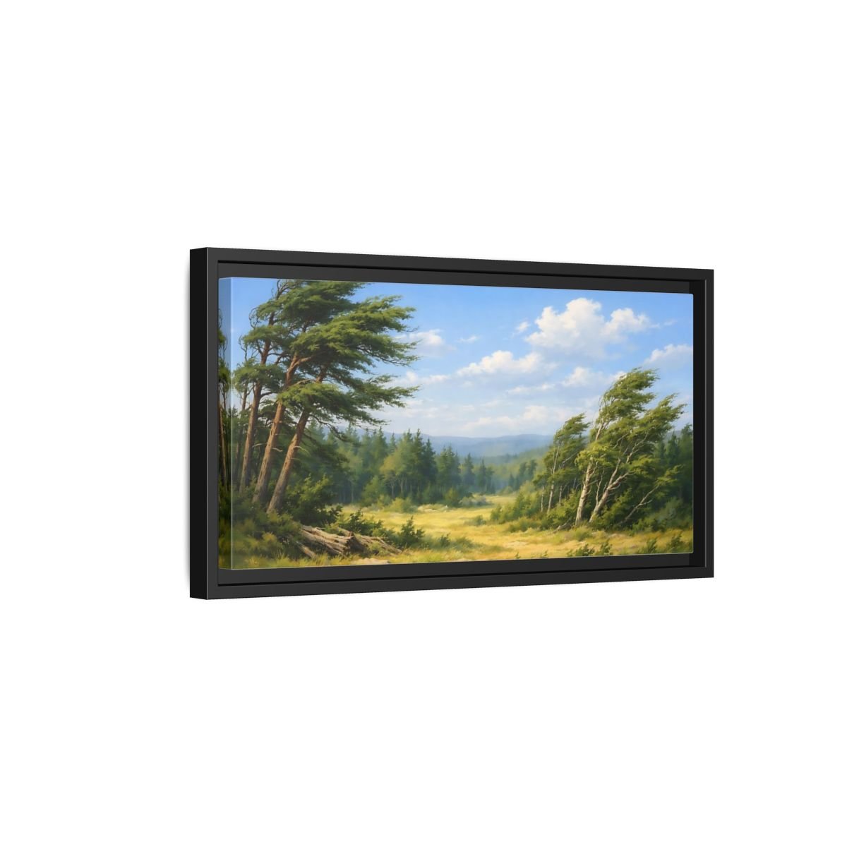 Landscape Nature Wind - Swept Trees Green And - Framed Canvas Wall Art Print - YesArtYes