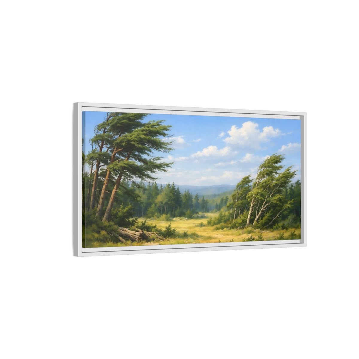 Landscape Nature Wind - Swept Trees Green And - Framed Canvas Wall Art Print - YesArtYes