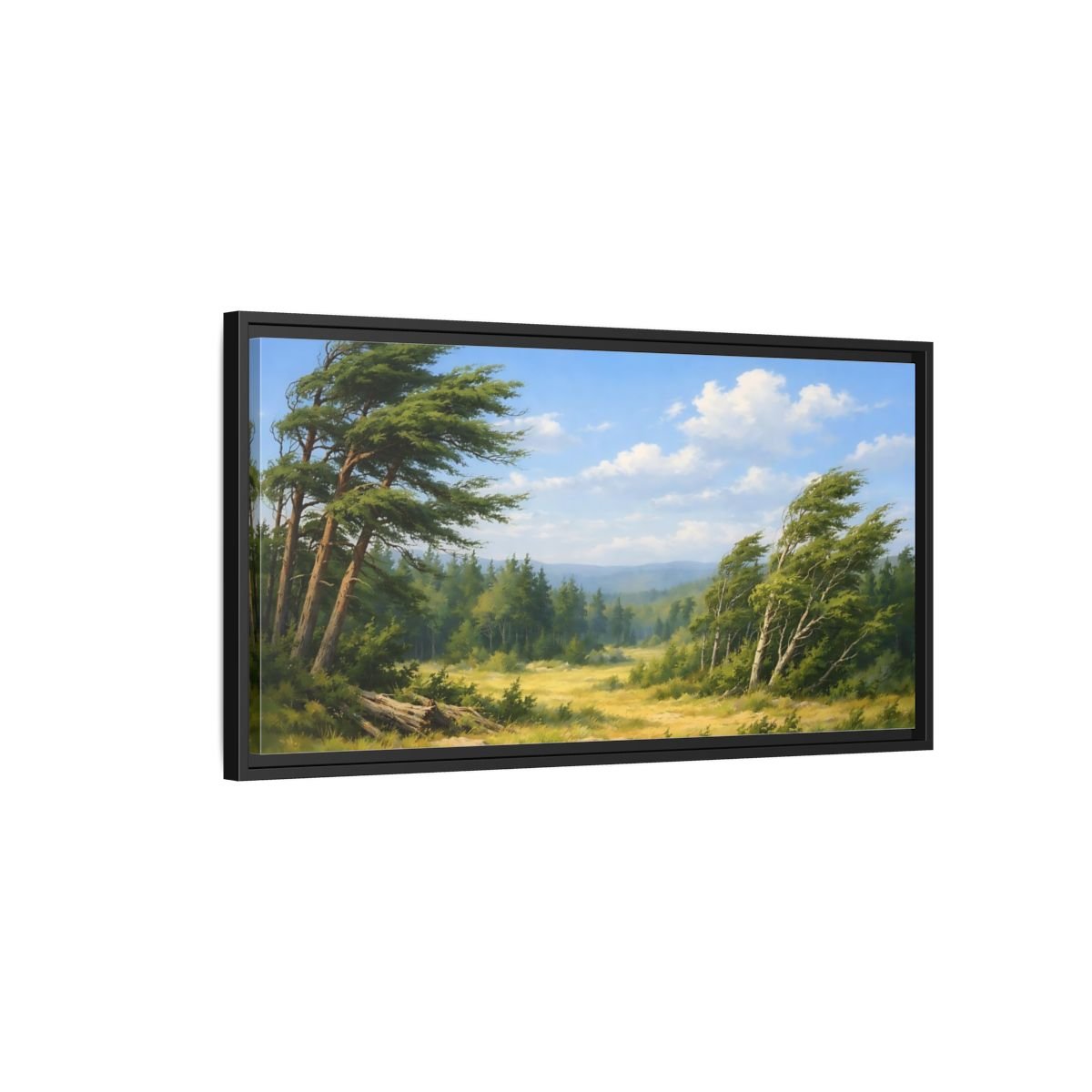 Landscape Nature Wind - Swept Trees Green And - Framed Canvas Wall Art Print - YesArtYes