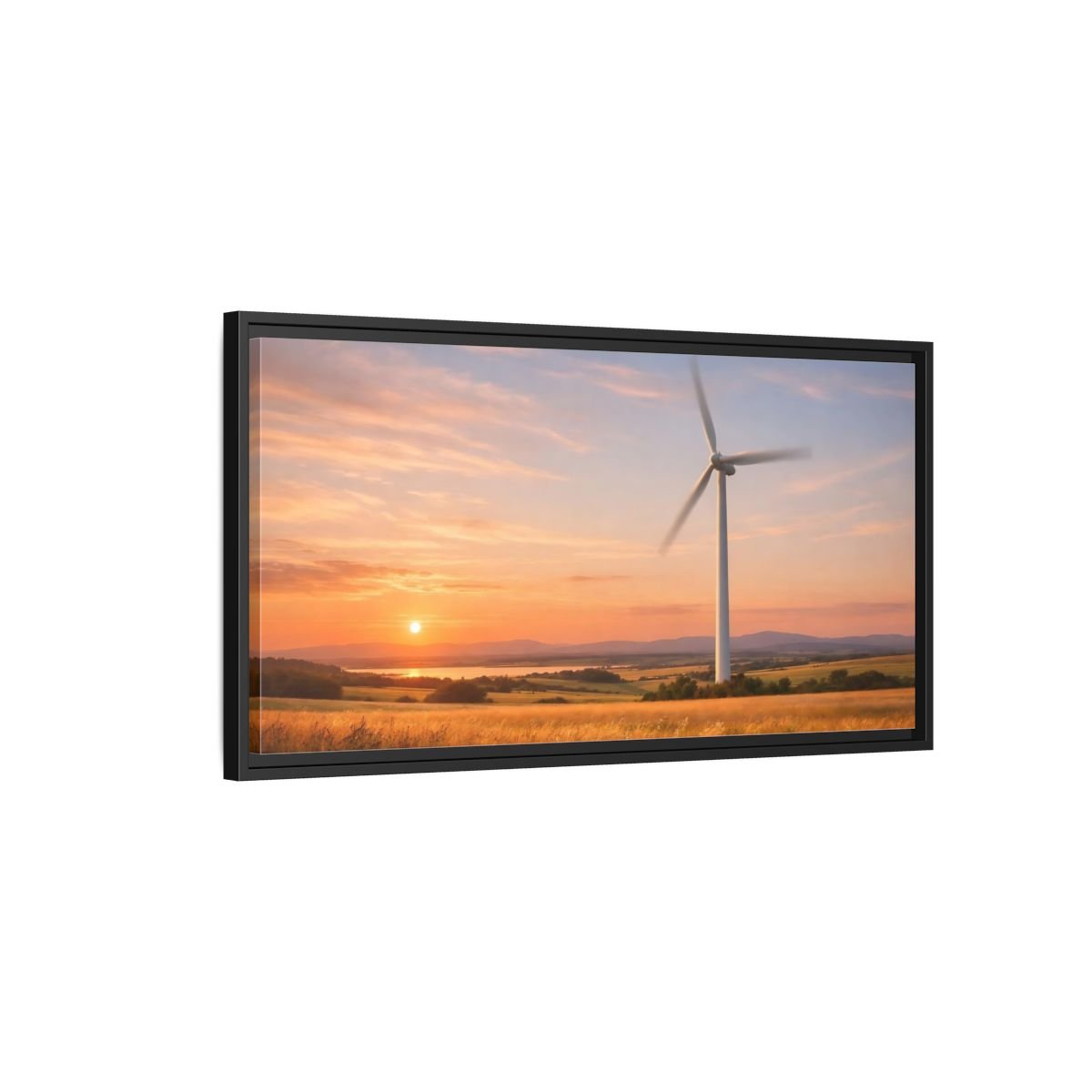 Landscape Nature Wind Turbine Sunset - Framed Canvas Wall Art Print - YesArtYes