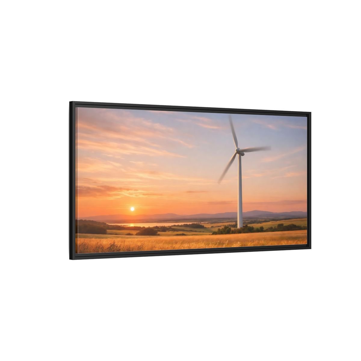 Landscape Nature Wind Turbine Sunset - Framed Canvas Wall Art Print - YesArtYes