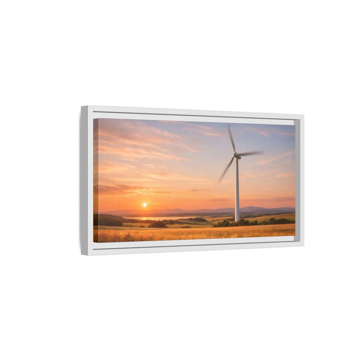 Landscape Nature Wind Turbine Sunset - Framed Canvas Wall Art Print - YesArtYes