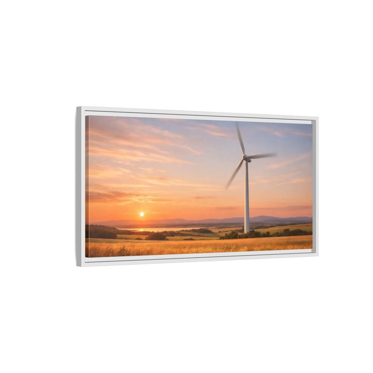 Landscape Nature Wind Turbine Sunset - Framed Canvas Wall Art Print - YesArtYes