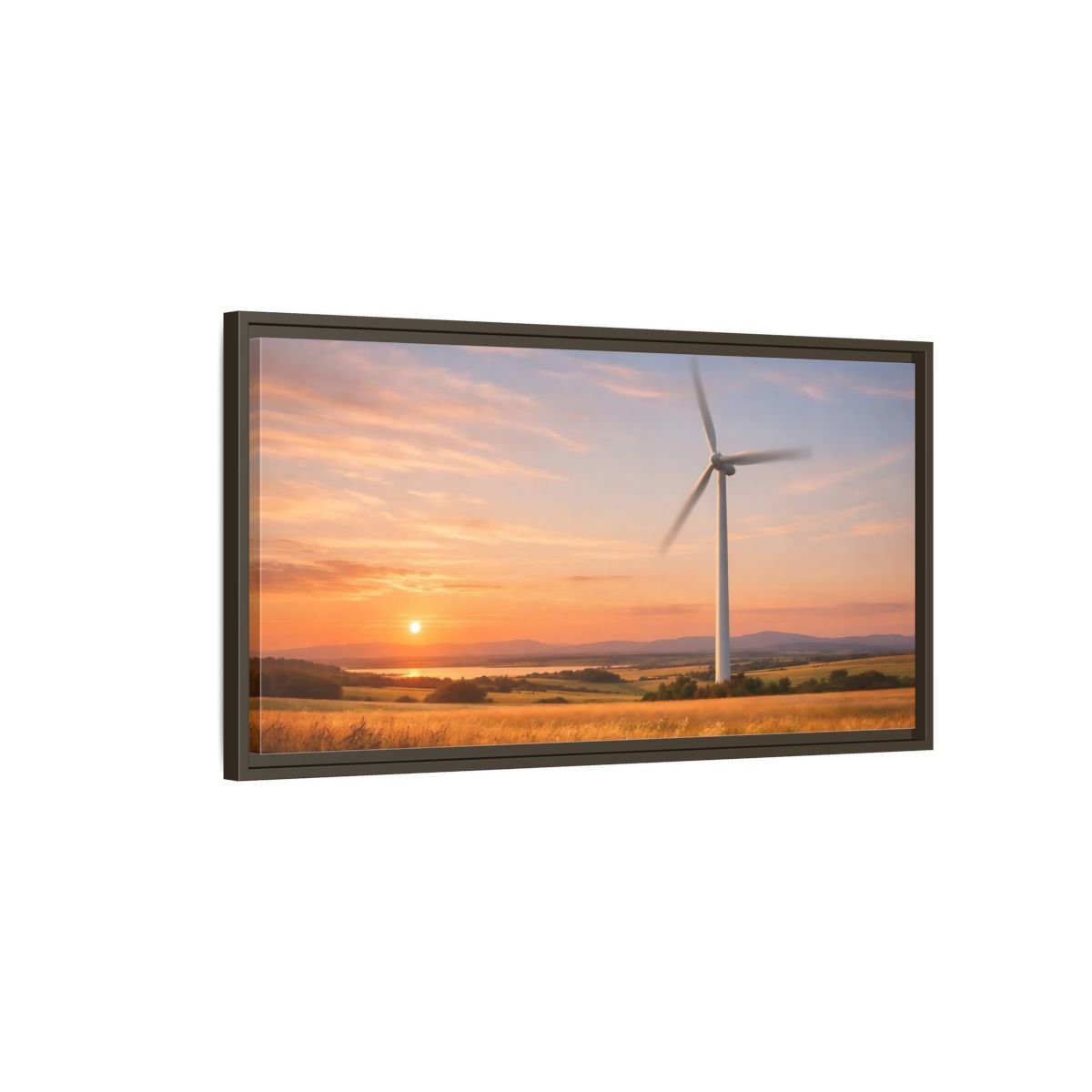 Landscape Nature Wind Turbine Sunset - Framed Canvas Wall Art Print - YesArtYes