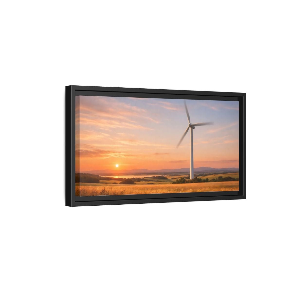 Landscape Nature Wind Turbine Sunset - Framed Canvas Wall Art Print - YesArtYes