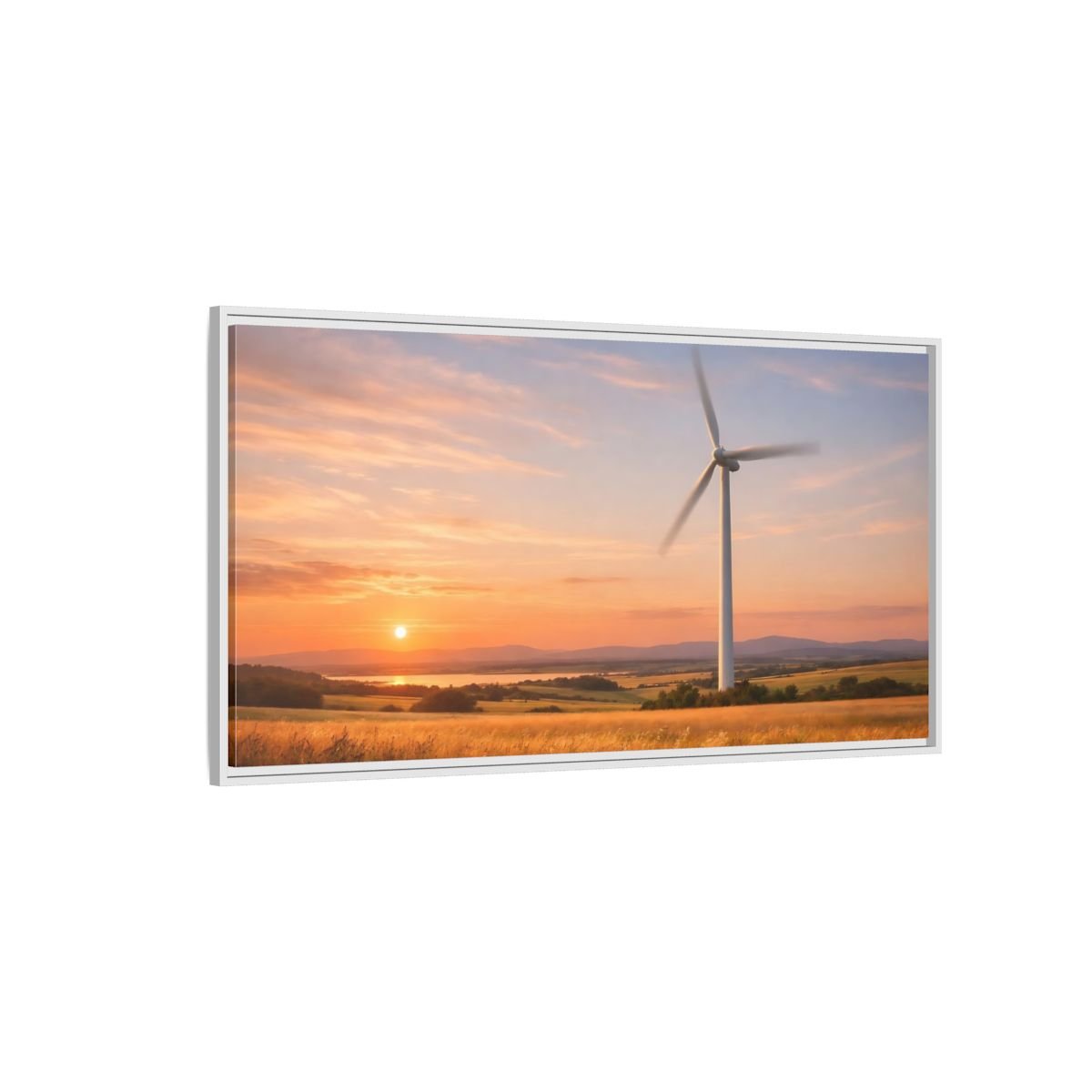 Landscape Nature Wind Turbine Sunset - Framed Canvas Wall Art Print - YesArtYes