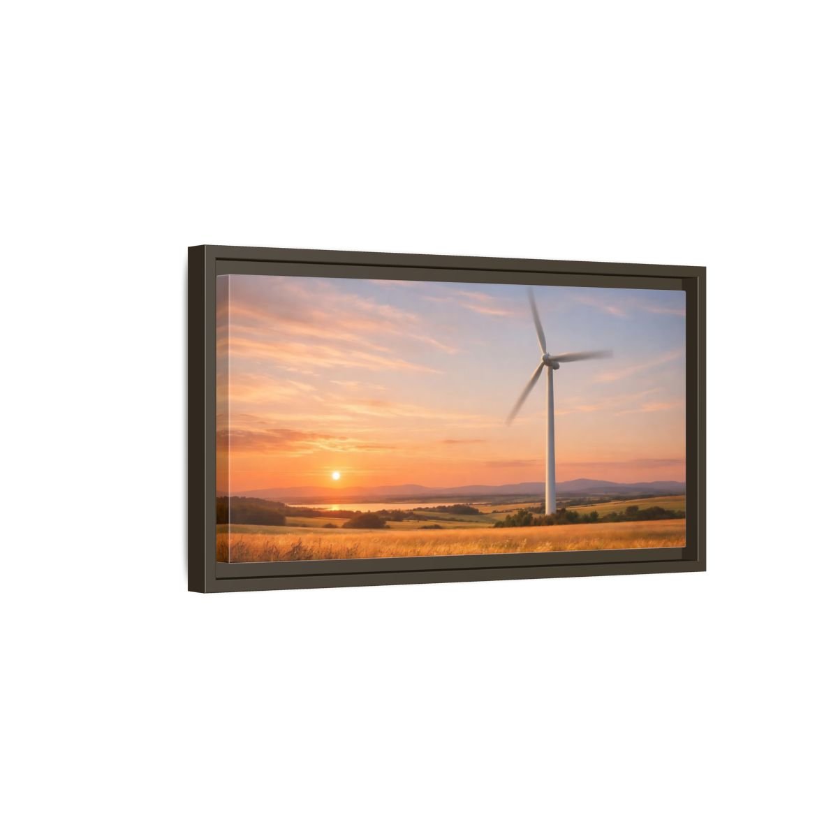Landscape Nature Wind Turbine Sunset - Framed Canvas Wall Art Print - YesArtYes