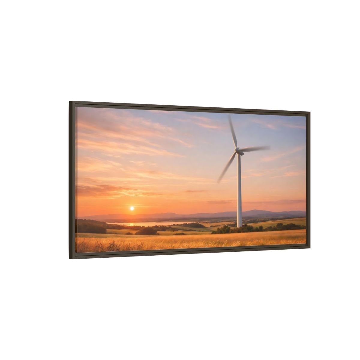 Landscape Nature Wind Turbine Sunset - Framed Canvas Wall Art Print - YesArtYes