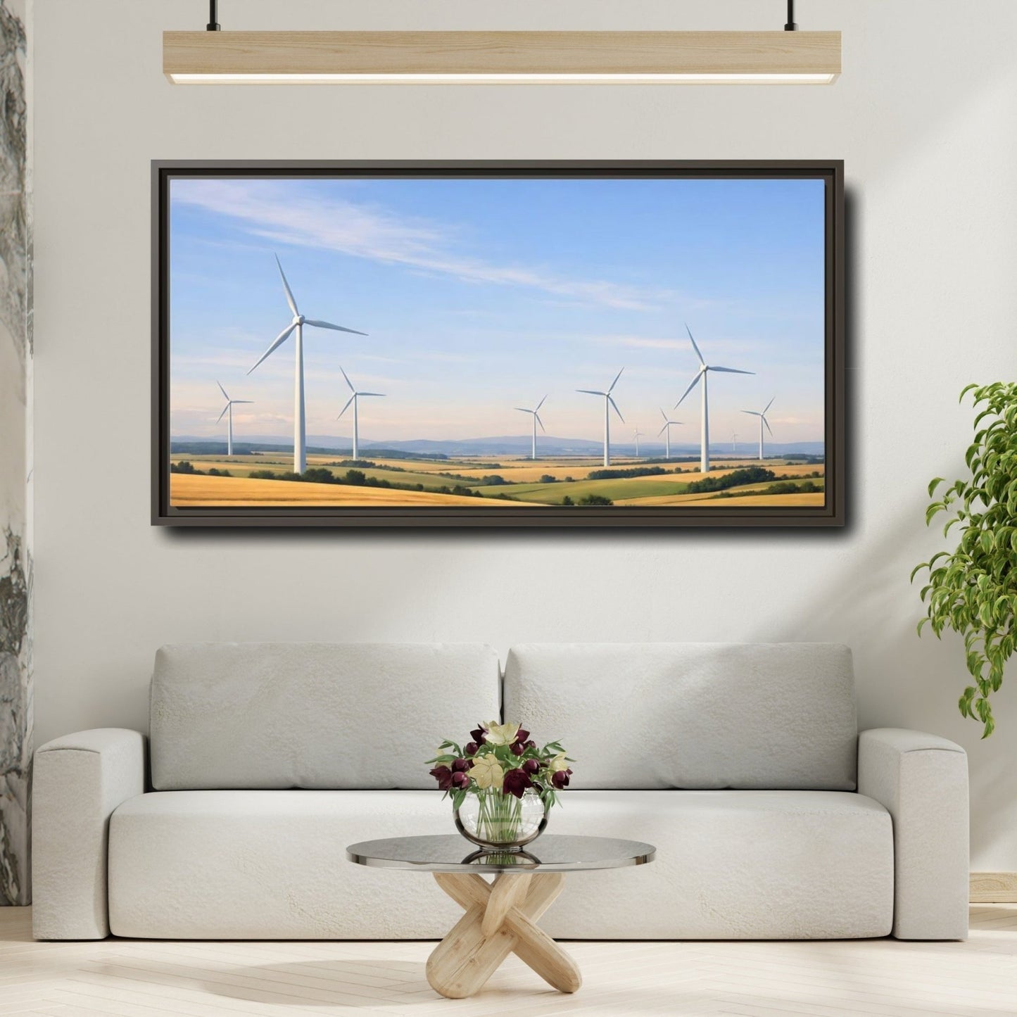 Landscape Nature Wind Turbines Farm - Framed Canvas Wall Art Print - YesArtYes