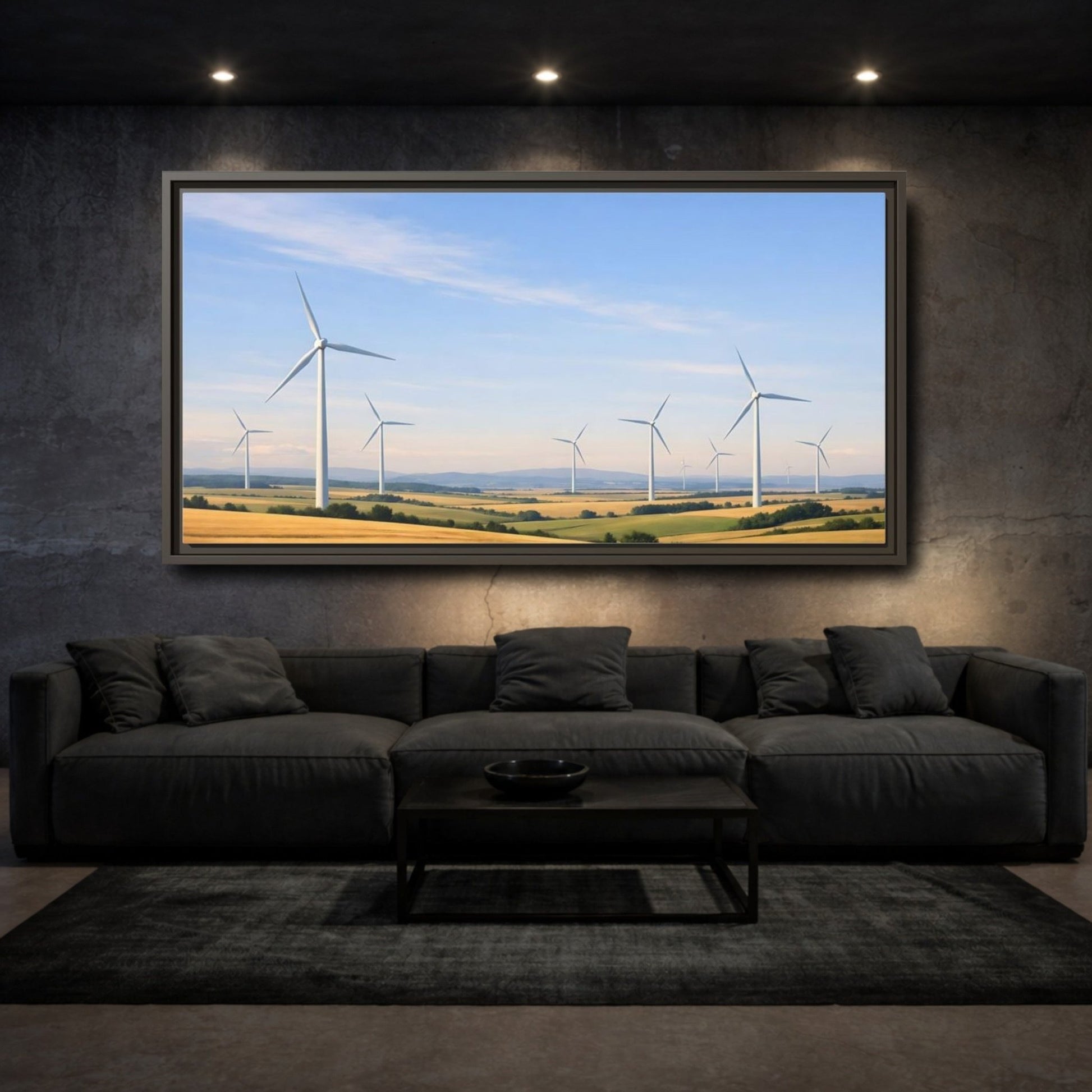Landscape Nature Wind Turbines Farm - Framed Canvas Wall Art Print - YesArtYes