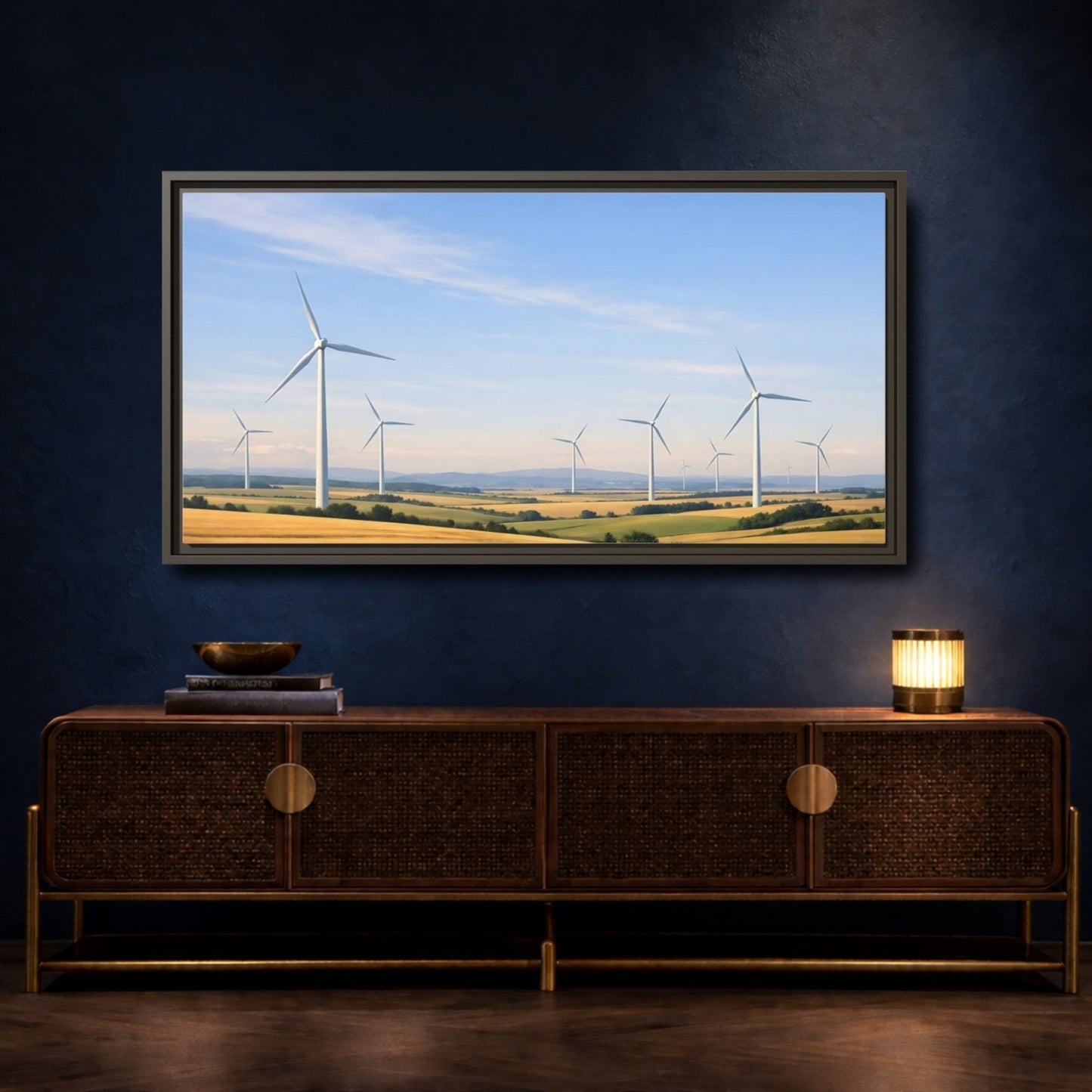 Landscape Nature Wind Turbines Farm - Framed Canvas Wall Art Print - YesArtYes